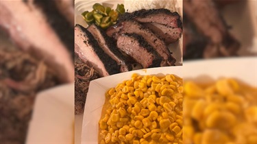 Sliced brisket and cheesy corn