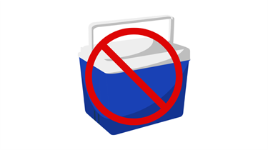 Blue cooler with red circle crossed out